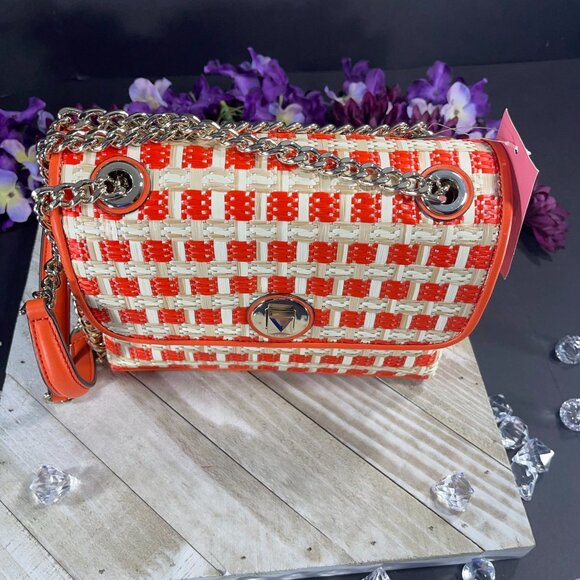 Kate Spade Purse Straw Natalia Flap Shoulder Bag Leather Crossbody Handbag - Picture 3 of 14